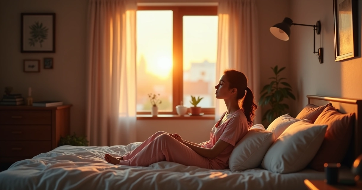 Quarto silencioso com luz suave da manhã e janela aberta 
