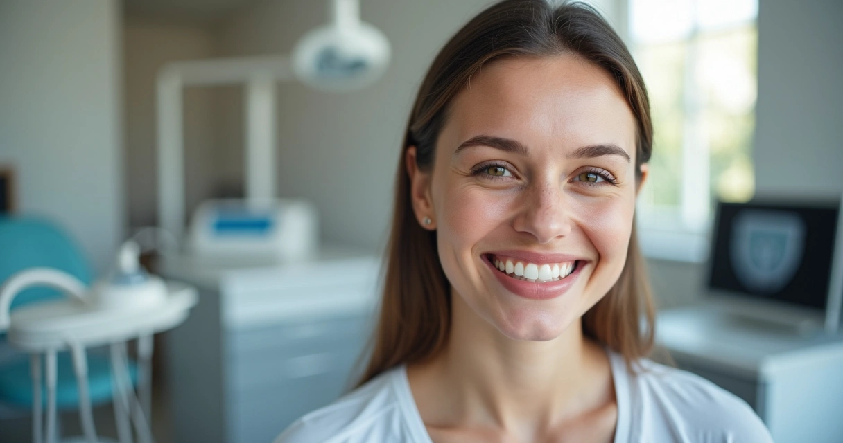 Mulher sorrindo mostrando prótese flexível discreta 