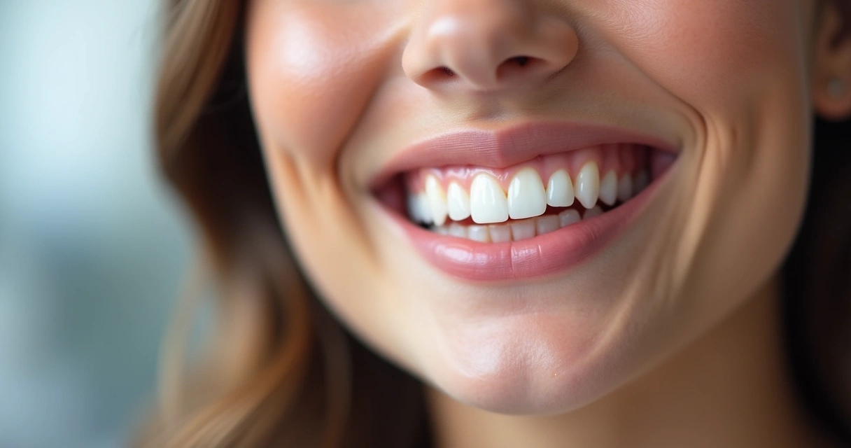 Sorriso com dentes brancos após aplicação de facetas de resina 