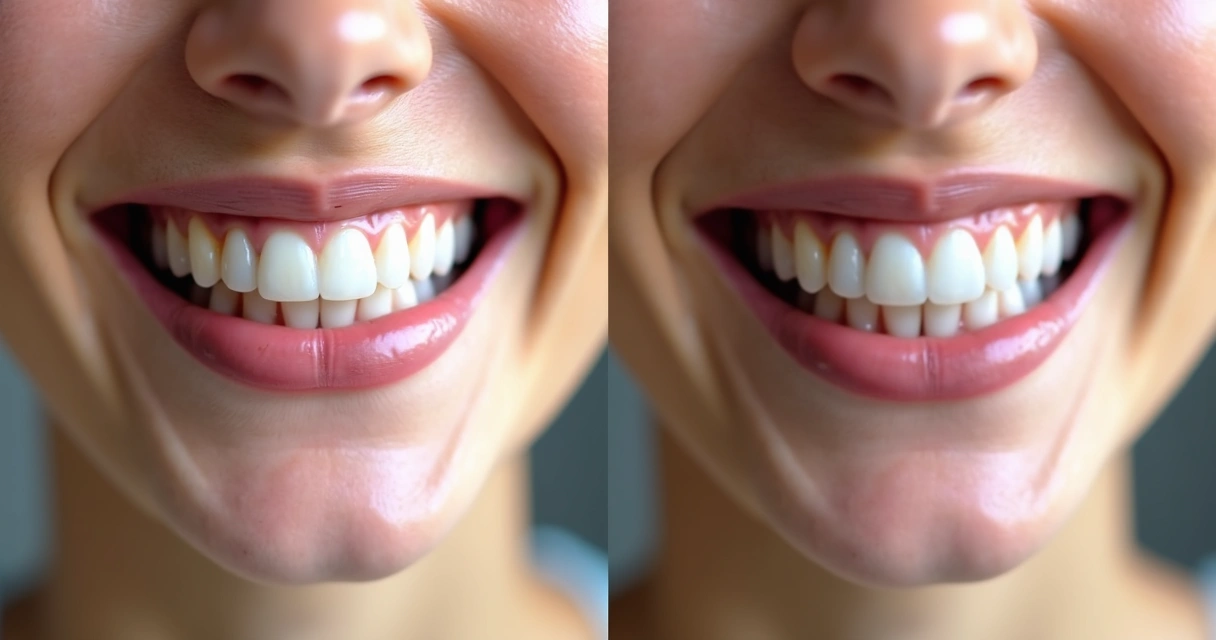 Comparação do sorriso antes e depois com faceta de resina