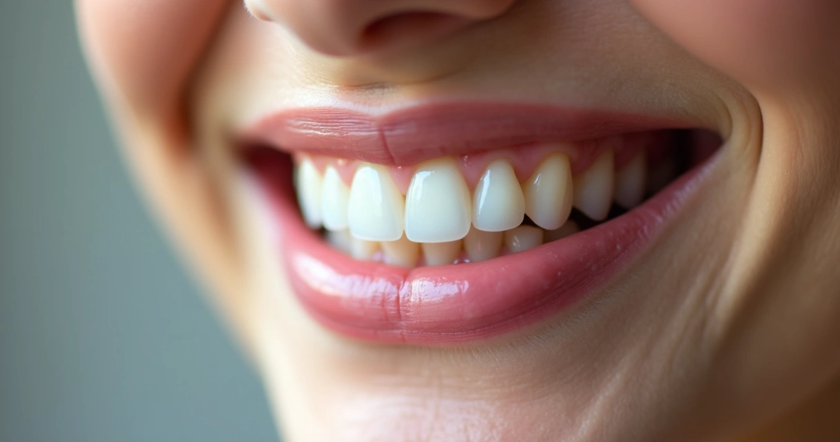 Sorriso com facetas de porcelana em close no dente branco 