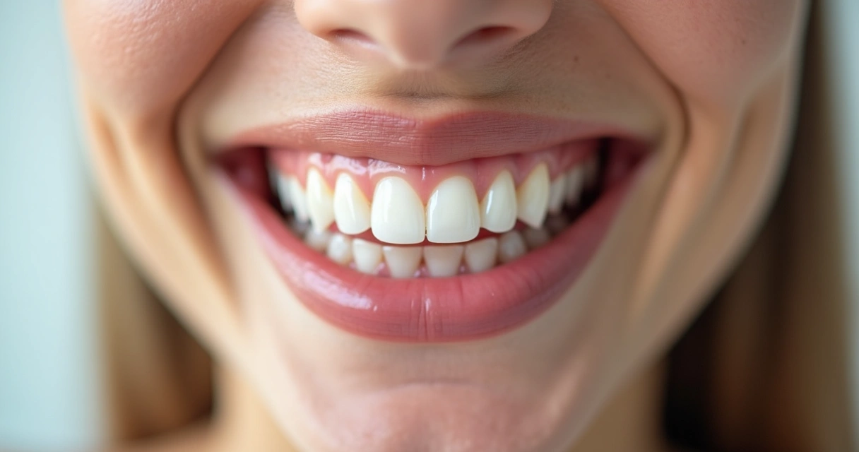 Sorriso mostrando implantes dentários naturais na área frontal superior 