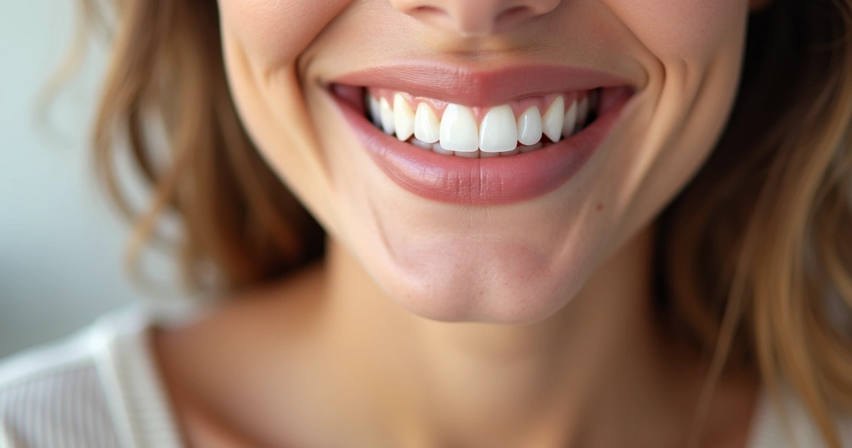 Mulher sorrindo mostrando dentes com facetas de porcelana