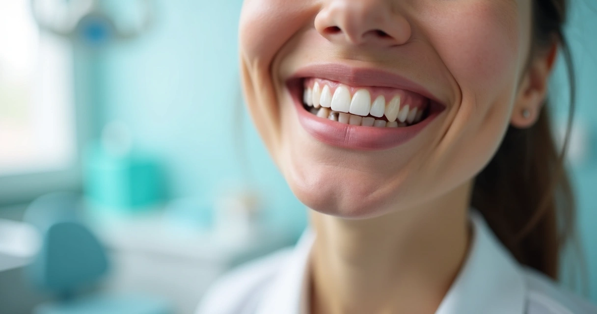 Paciente sorrindo mostrando implante dentário bem-sucedido 
