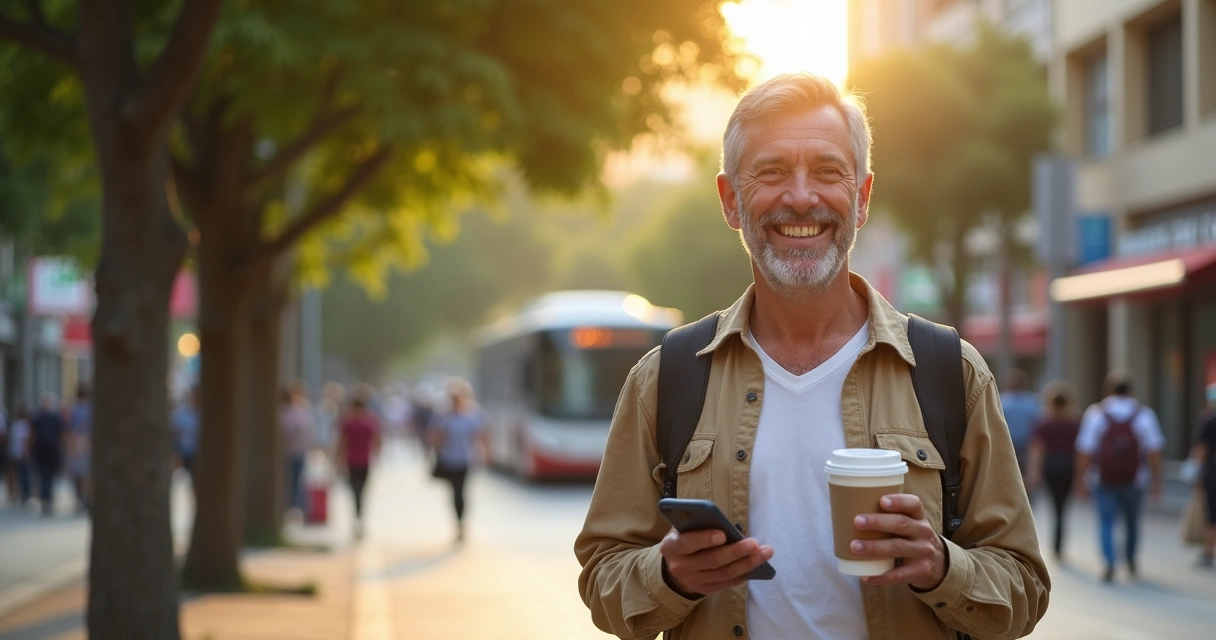 Adulto sorrindo ao ar livre exibindo sorriso com prótese dentária flexível discreta 