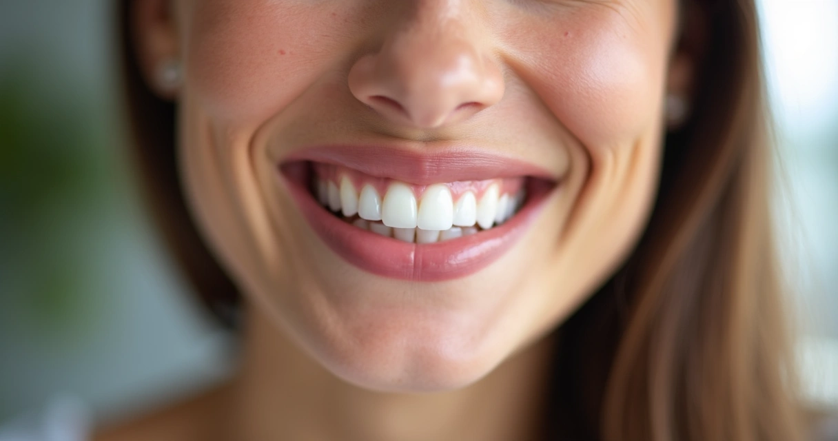 Mulher sorrindo feliz mostrando dentes novos após implante de carga imediata