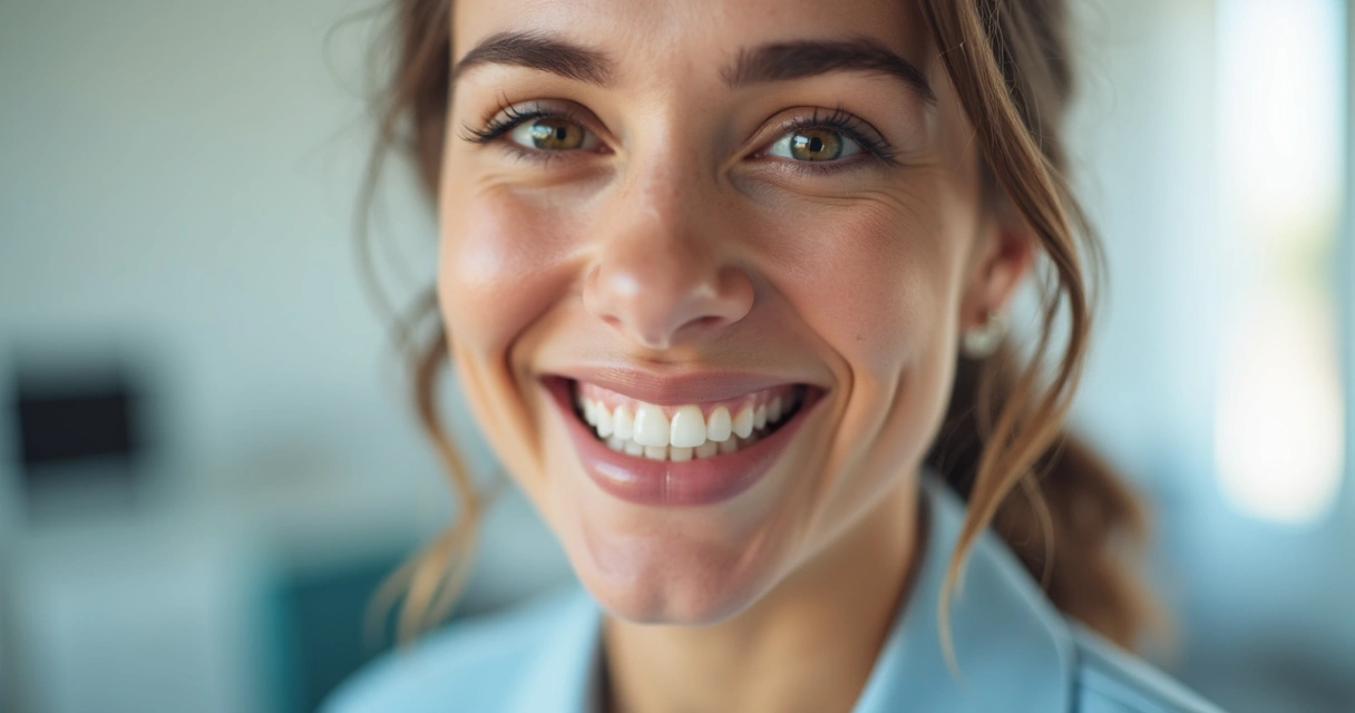 Paciente sorrindo após tratamento ortodôntico de sucesso 