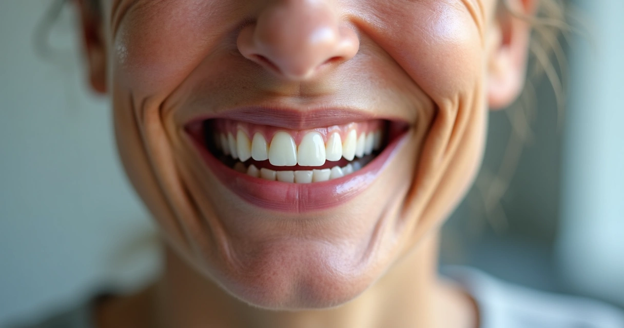 Pessoa sorrindo mostrando prótese flexível discreta