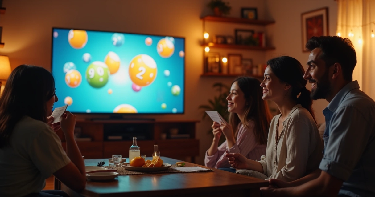 Pessoas assistindo ao sorteio da Quina em uma sala aconchegante 
