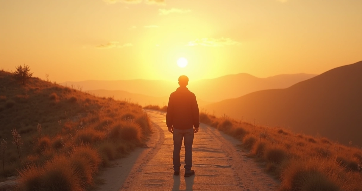 Concept of personal transformation and healing with symbolic light and open path 