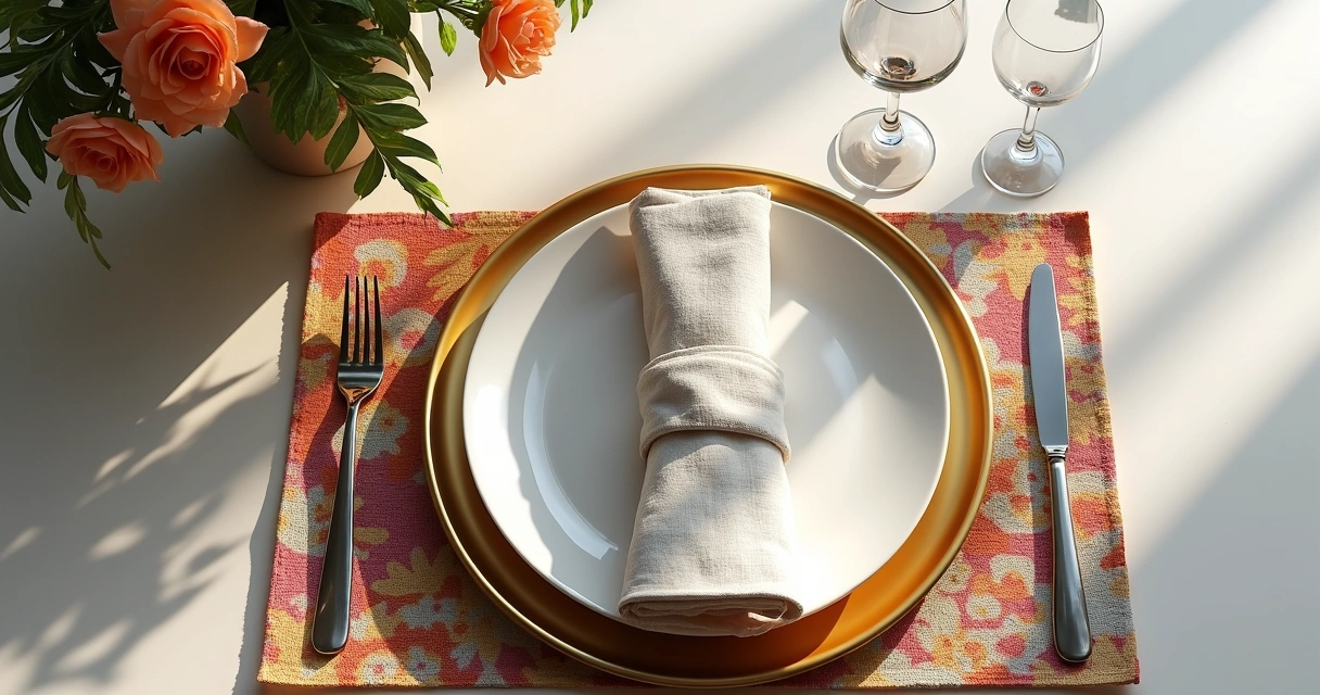 Sousplat elegante com jogo americano colorido 