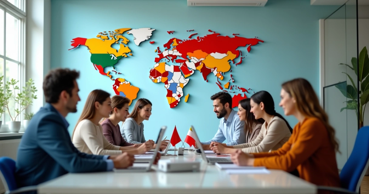 Multicultural business team in modern European office