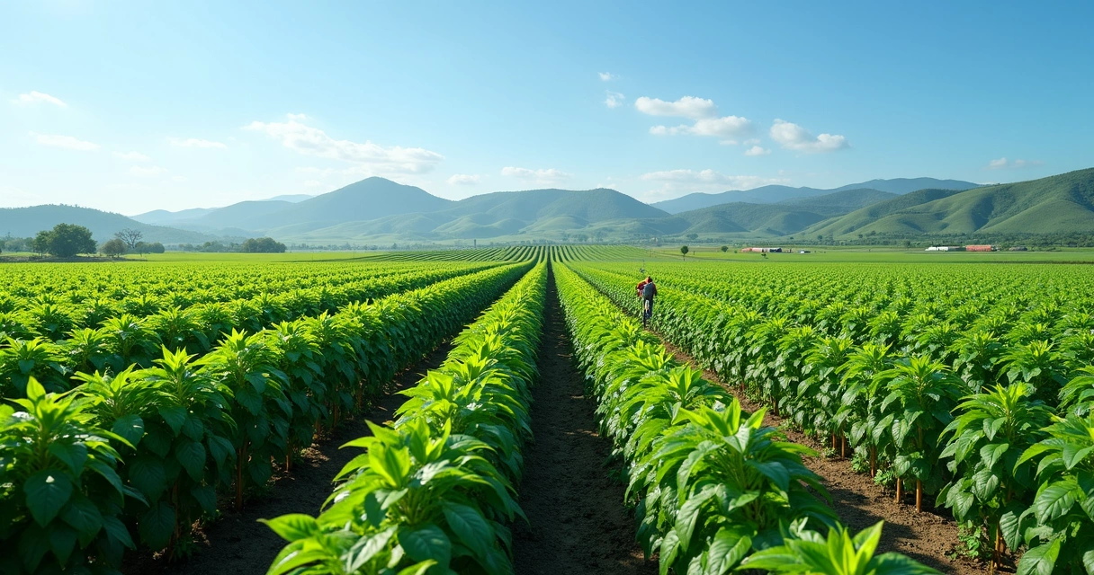 Soybean field in Rio Grande do Sul with lush green crops and rolling hills in the background