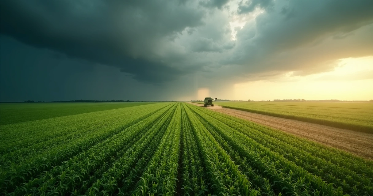 Soybean field under changing weather 