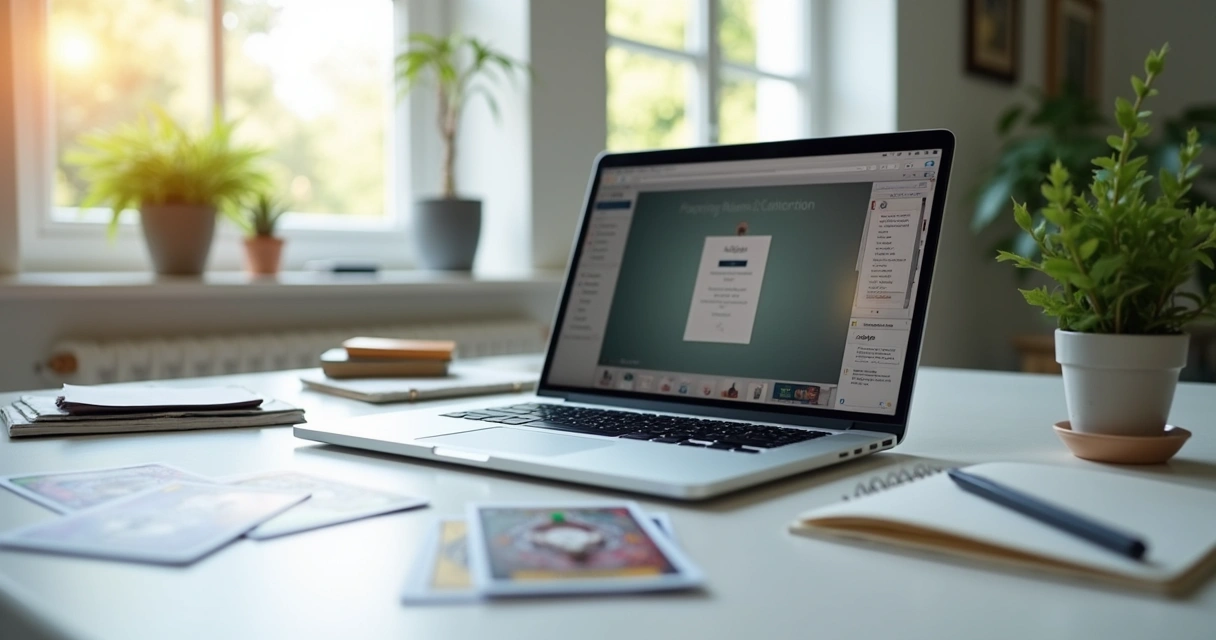 Digital tools for psychic readers, laptop with tarot journal app 