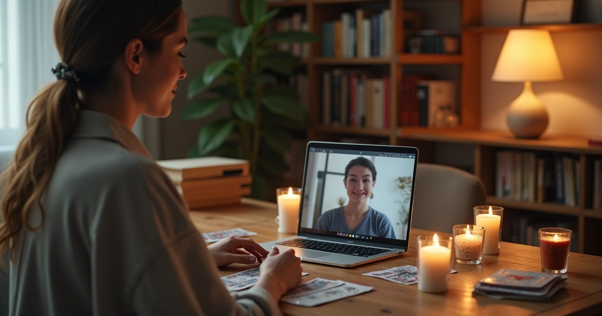 Spiritual reader in consultation with a client over a video call. 