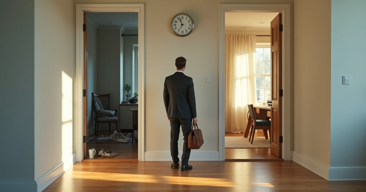 Person facing a mirror showing a different daily routine reflection 