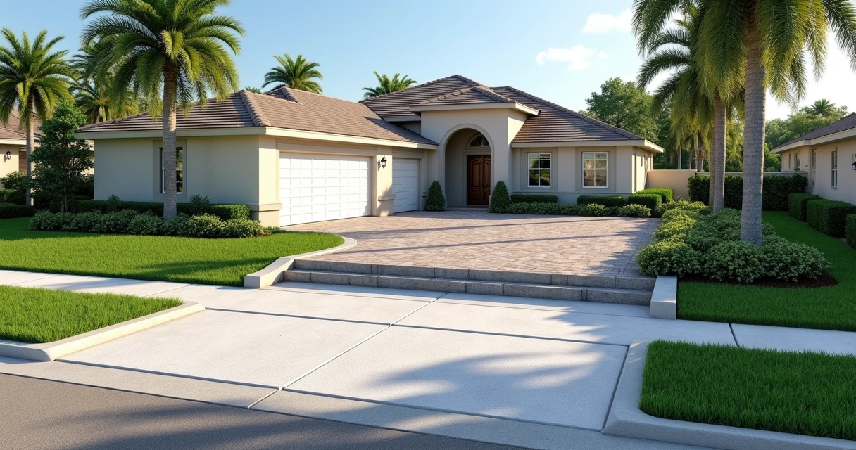 Split-level driveway with concrete and pavers in Orlando 