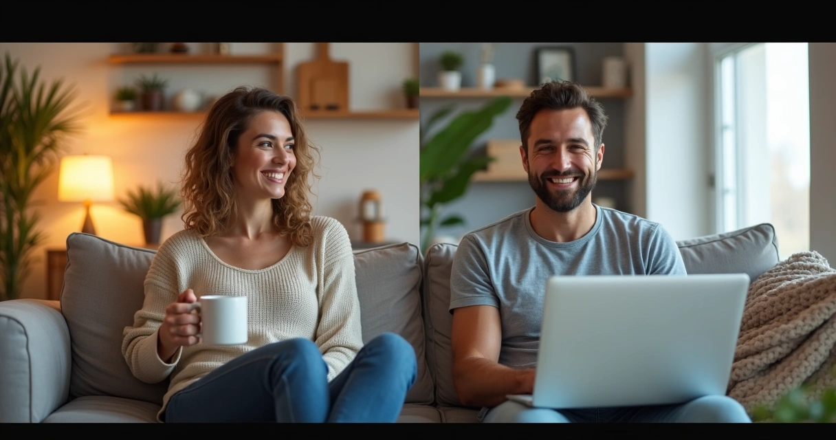 Couple video calling, each at their own apartment 