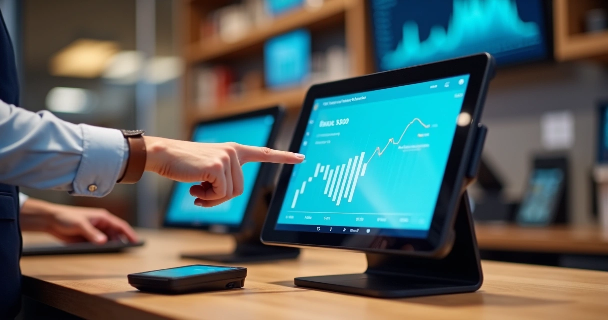 Terminal smart A960 ao lado de outros dispositivos mostrando split de pagamentos 