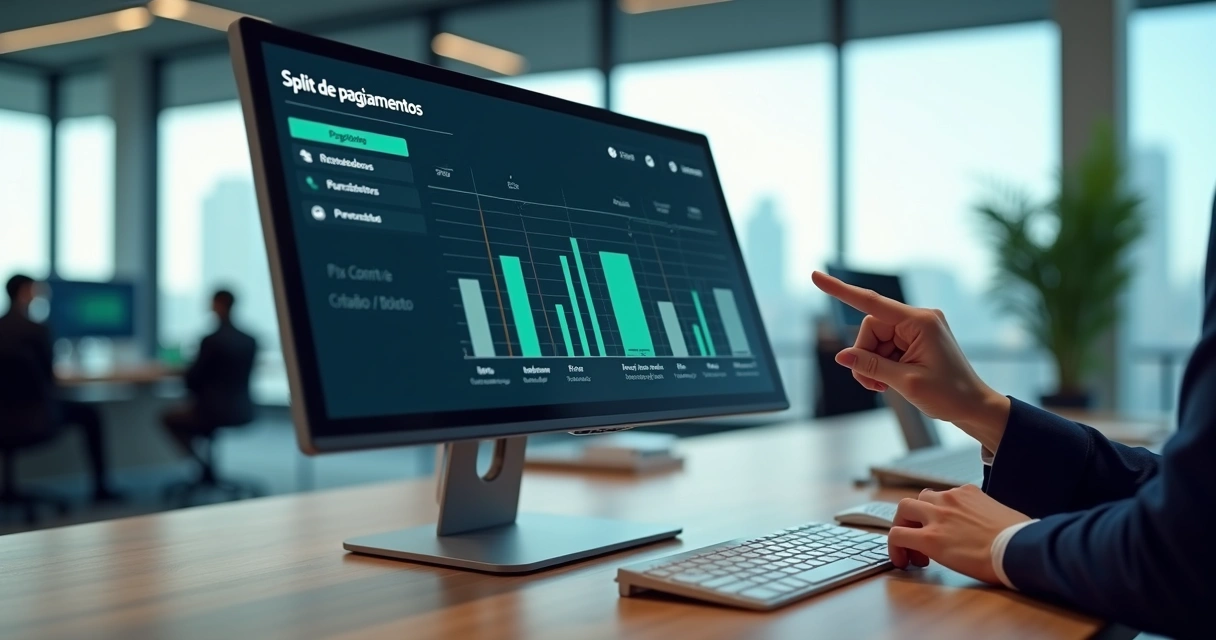 Dashboard financeiro mostrando split de pagamentos entre vários recebedores 