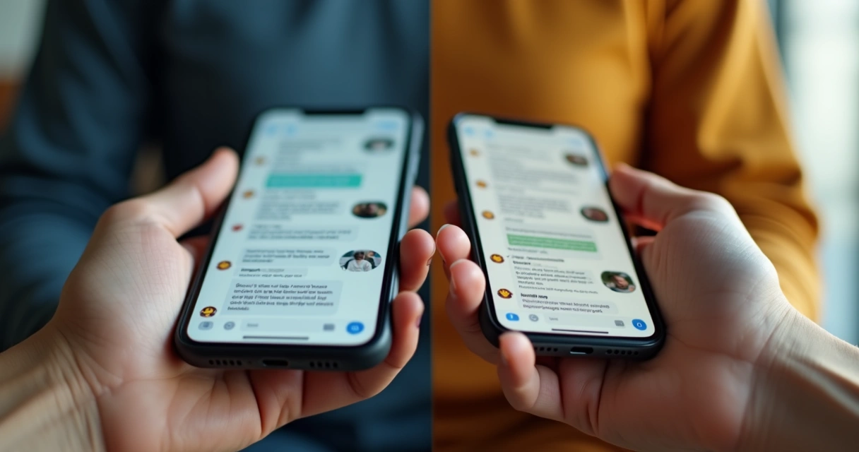Split screen showing shallow and honest digital conversation