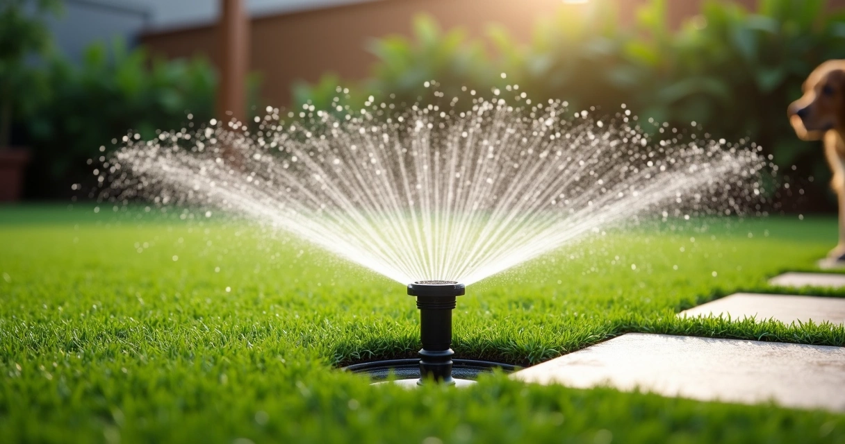 Pop-up spray head irrigating artificial turf area 