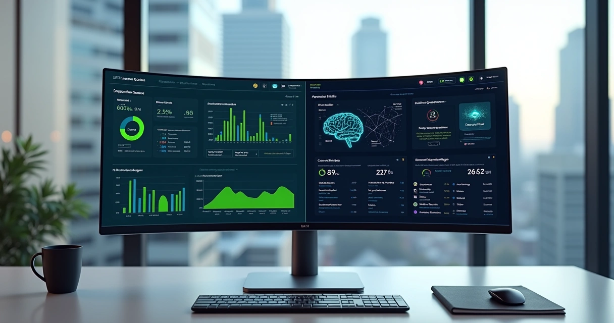 Side by side dashboards comparing social media metrics and AI reputation insights 