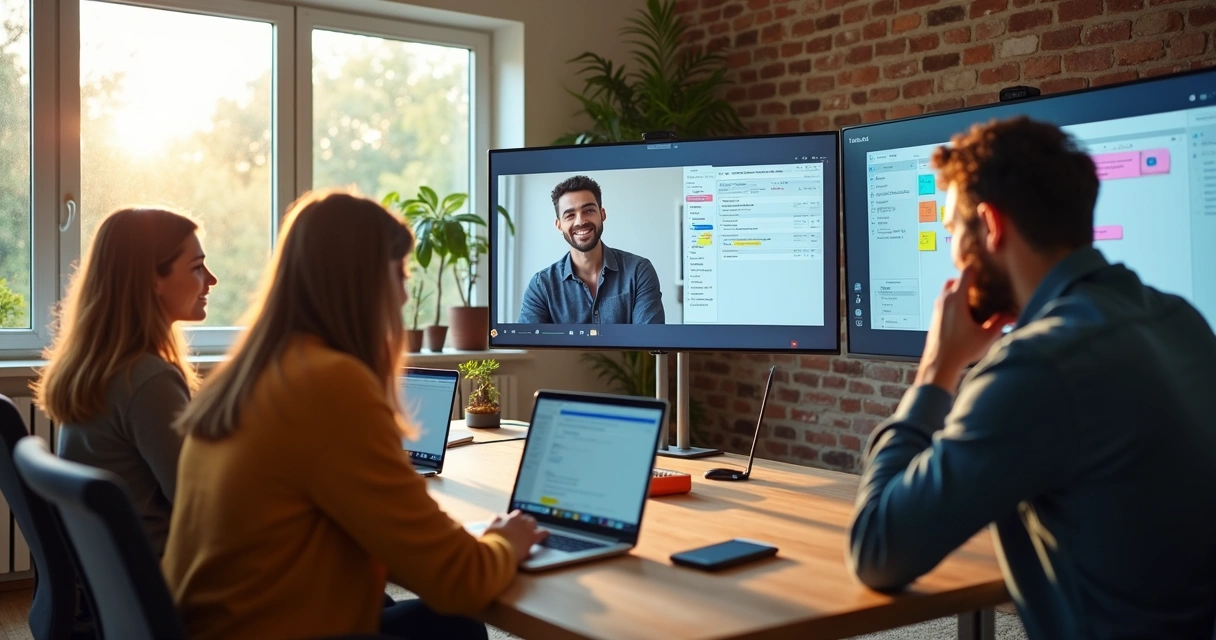 Equipe remota em reunião diária online 