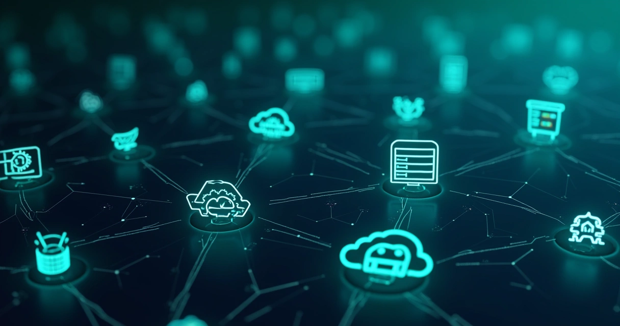 Ícones digitais de stack de tecnologia conectados 