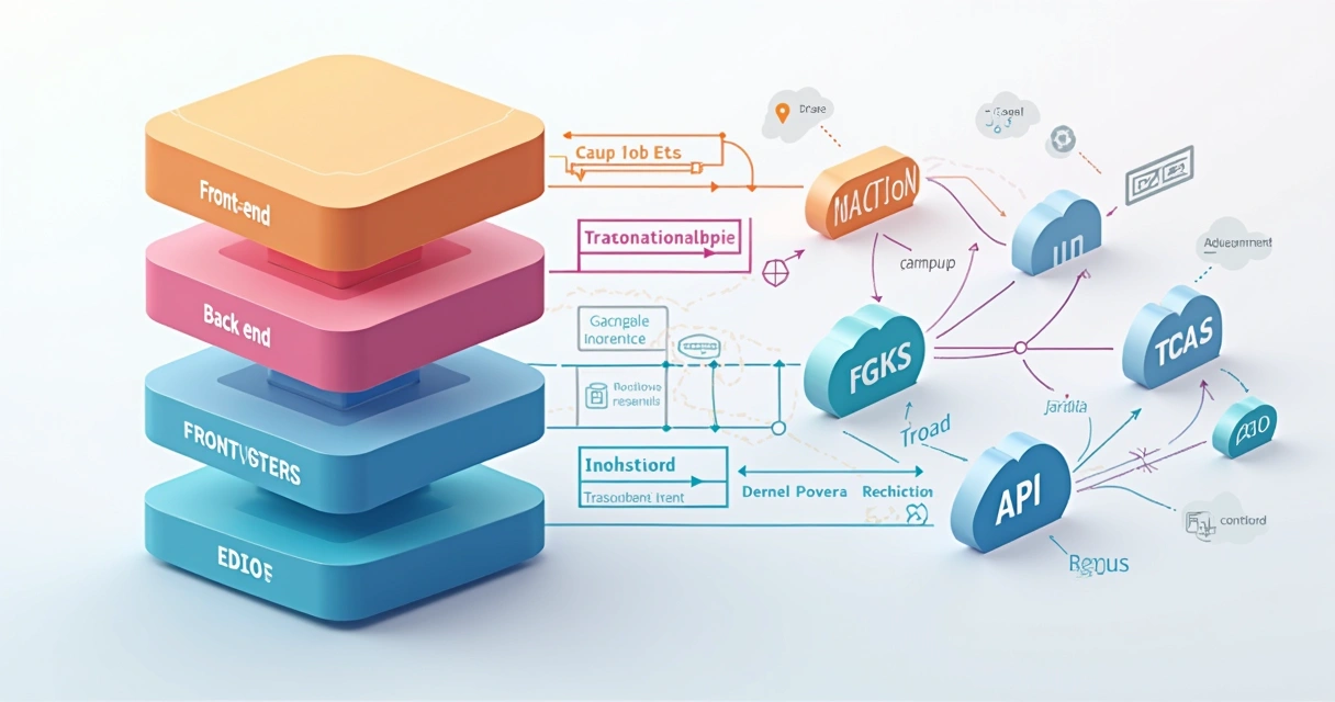 Diagrama mostrando diferentes camadas de uma stack tecnológica 