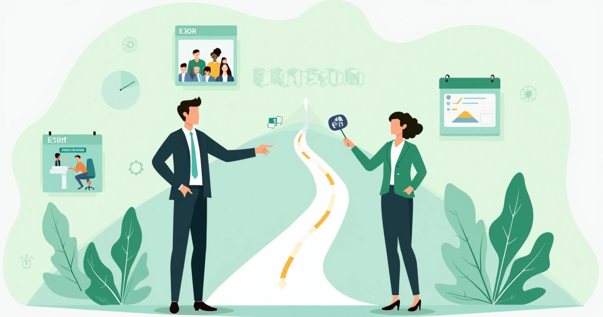 Two business managers at a crossroads choosing between staff augmentation and EOR 