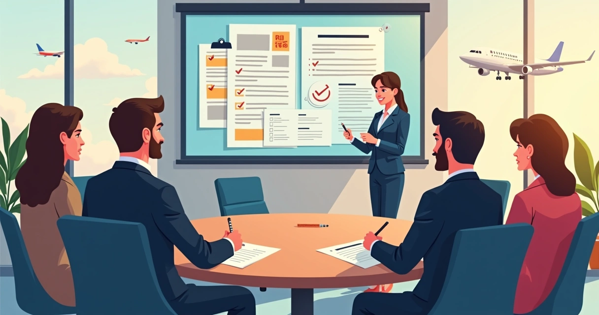 Staff receiving travel compliance training at office 