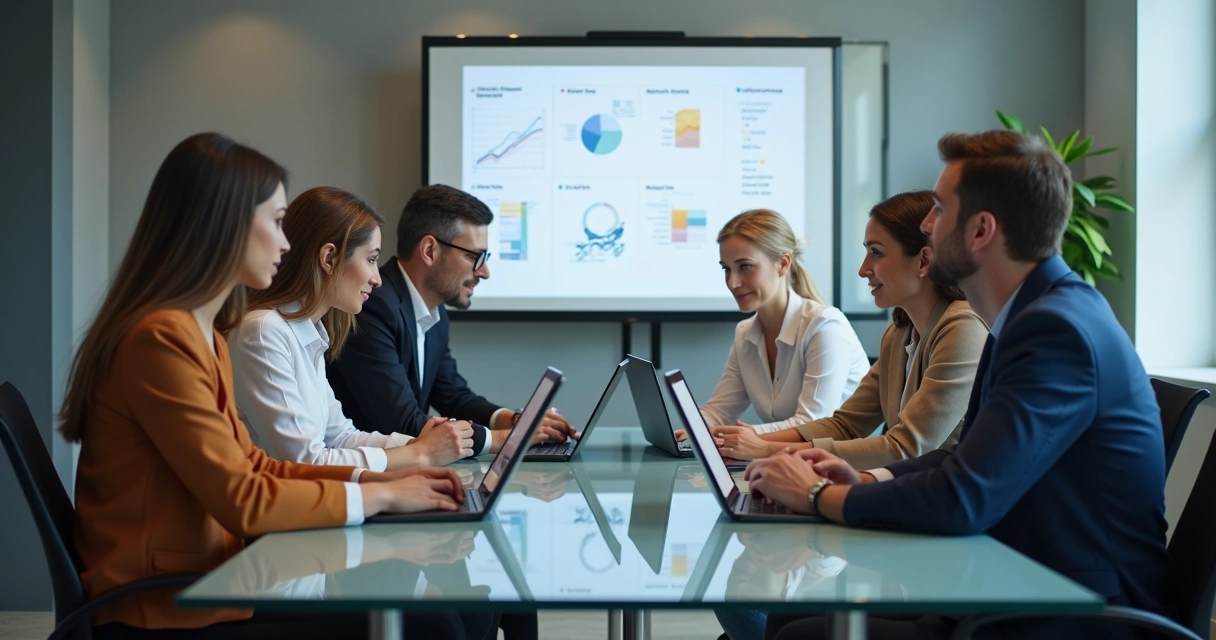 Colleagues from different departments collaborating in an office 