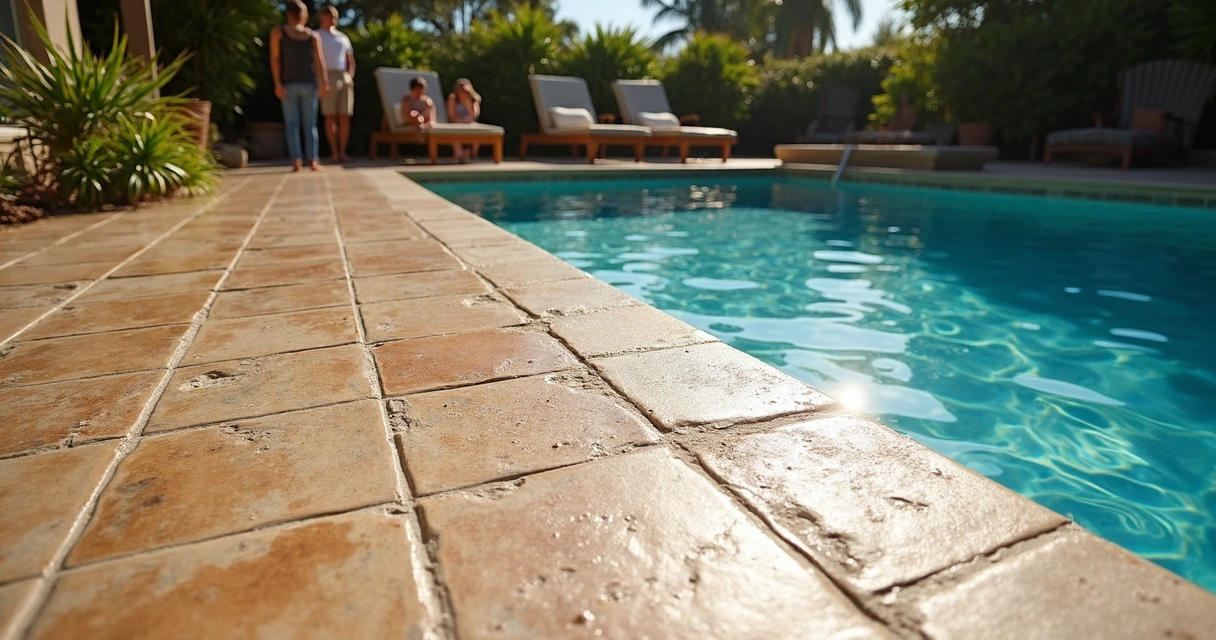 Stamped concrete pool deck with anti-glare finish in Orlando