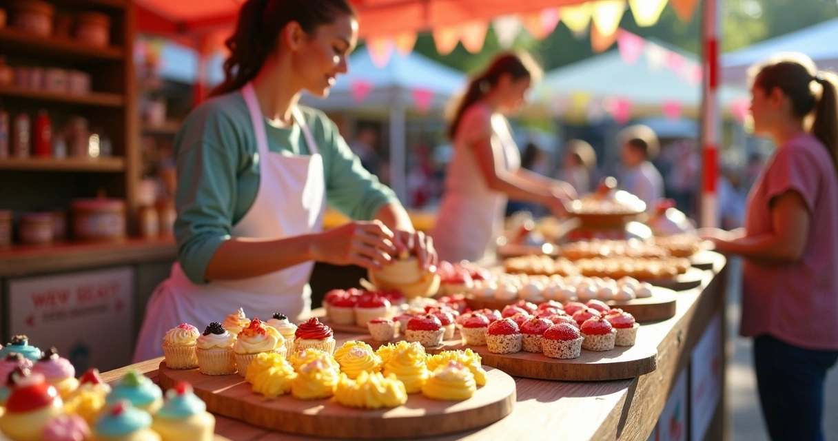 Estande de confeitaria em feira gastronômica local 