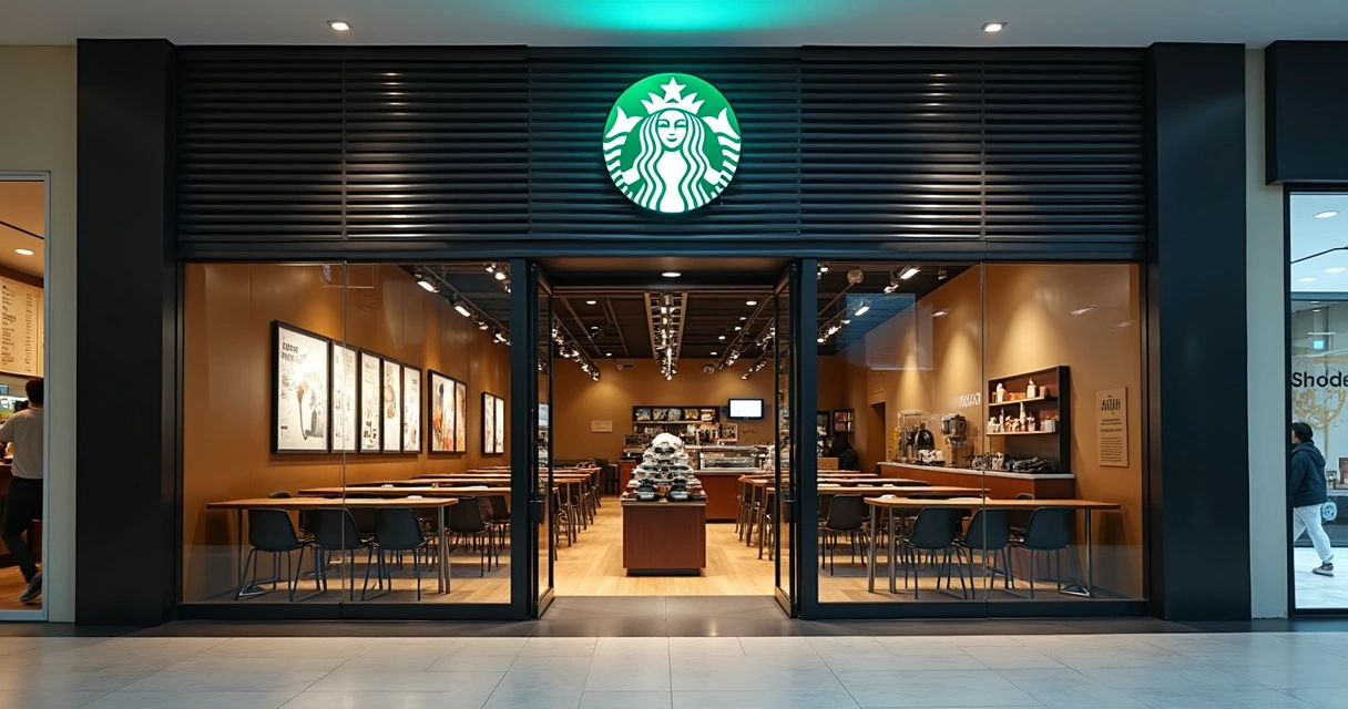 Fachada de loja Starbucks no Brasil com portas fechadas e placa de encerramento 