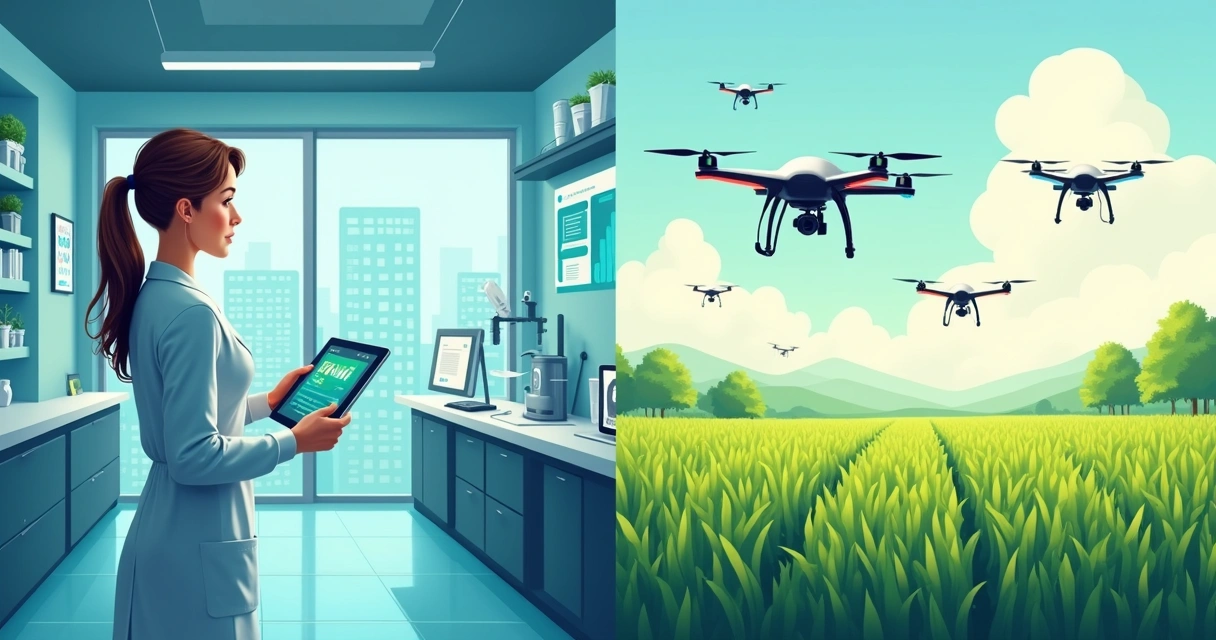 Ilustração de startup de IA em saúde e agronegócio 