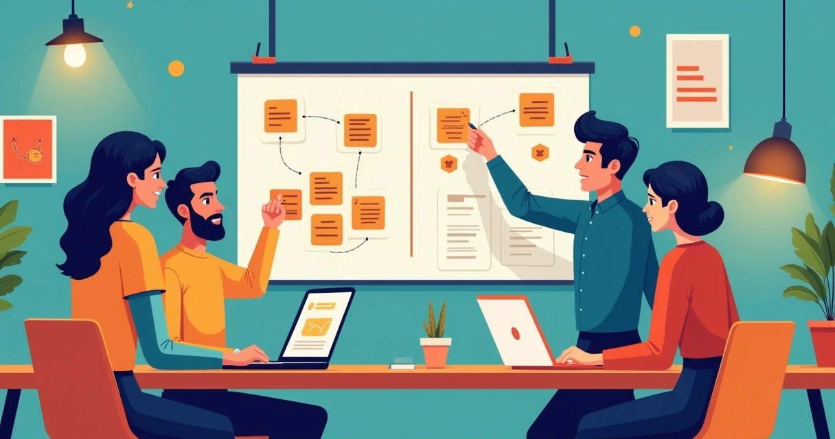 Equipes de startup configurando processos automatizados com IA