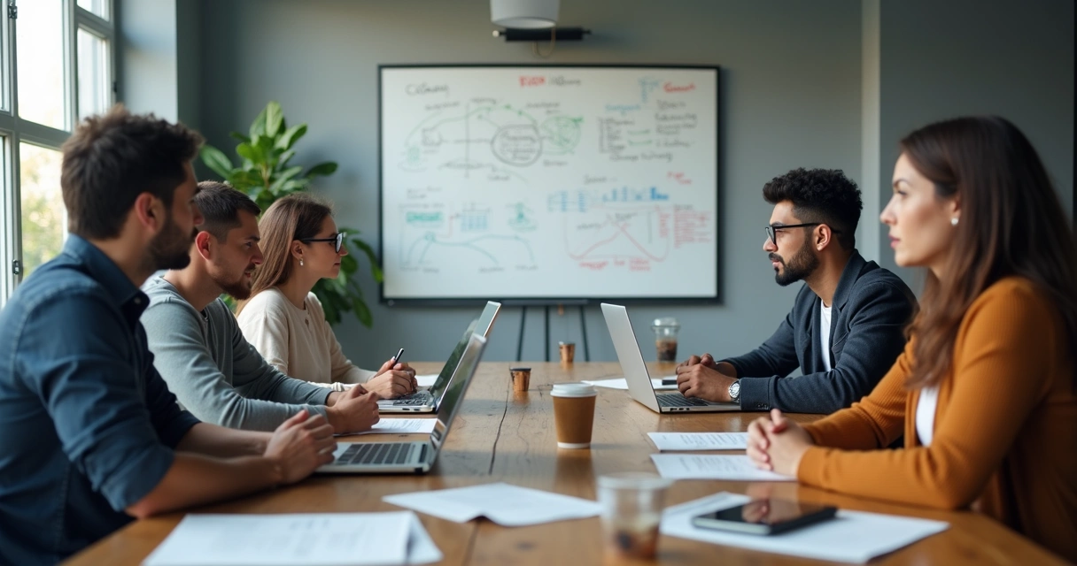 Startup SaaS em uma reunião discutindo desafios de vendas B2B 