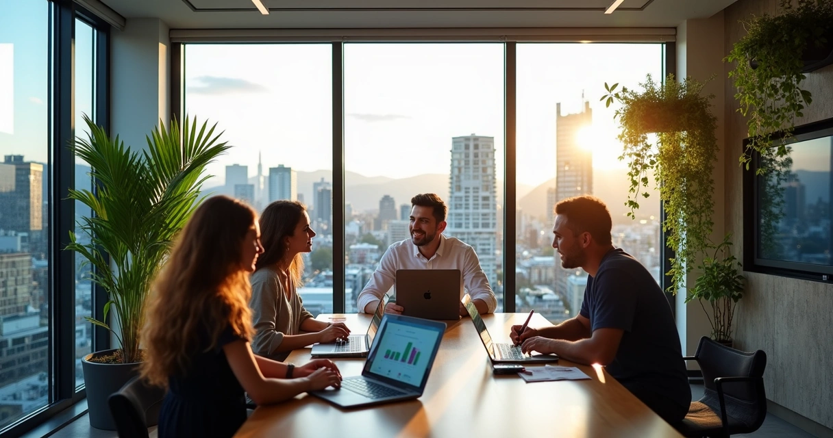 Jovens trocando ideias em espaço de startup em Christchurch 