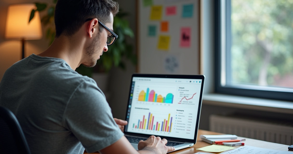 Startup founder reviewing MVP budget on laptop 