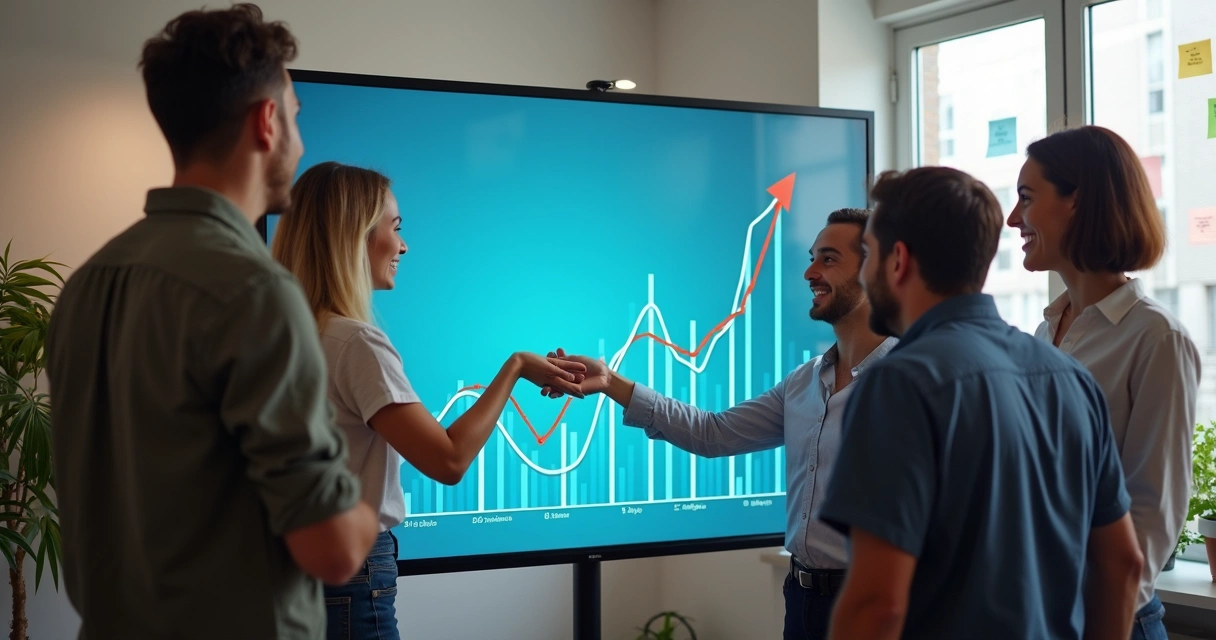 Startup comemorando crescimento com gráfico ascendente de MVP 