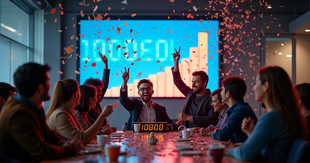 Equipe de startup educacional comemora conquista de meta de alunos 