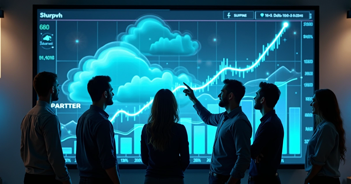 Equipe de startup acompanhando crescimento dos dados em nuvem 