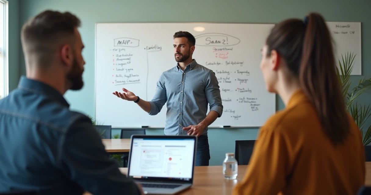 Founder de startup SaaS apresentando produto inicial 