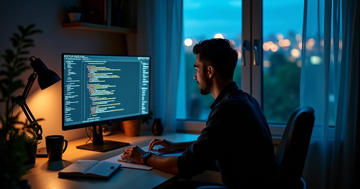 Freelancer building MVP alone in home office 