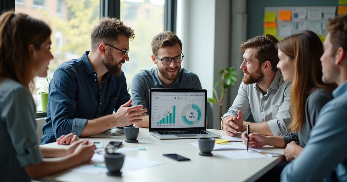 Fundadores de startup reunidos em sala de reunião moderna