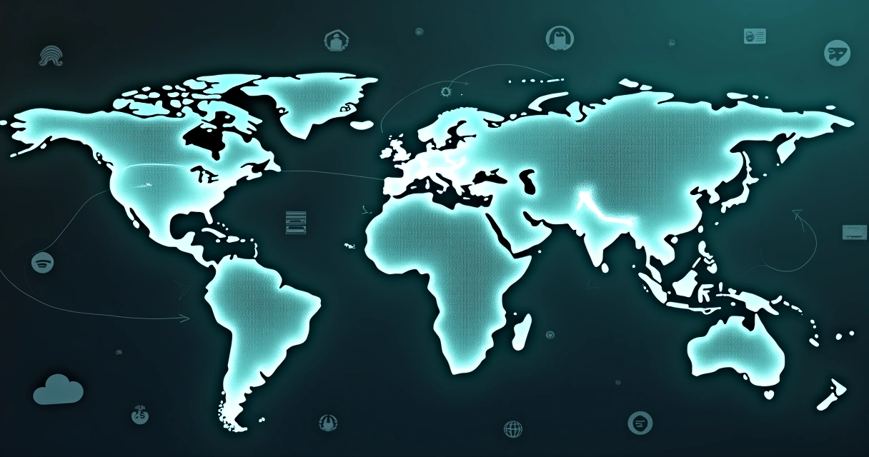 Expansão global de uma startup de tecnologia com mapas e conexões 