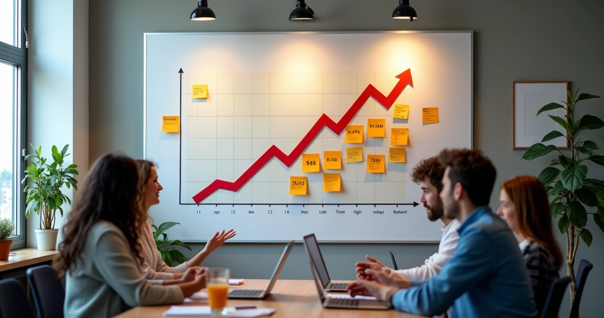 Startup growth trajectory with metrics chart 